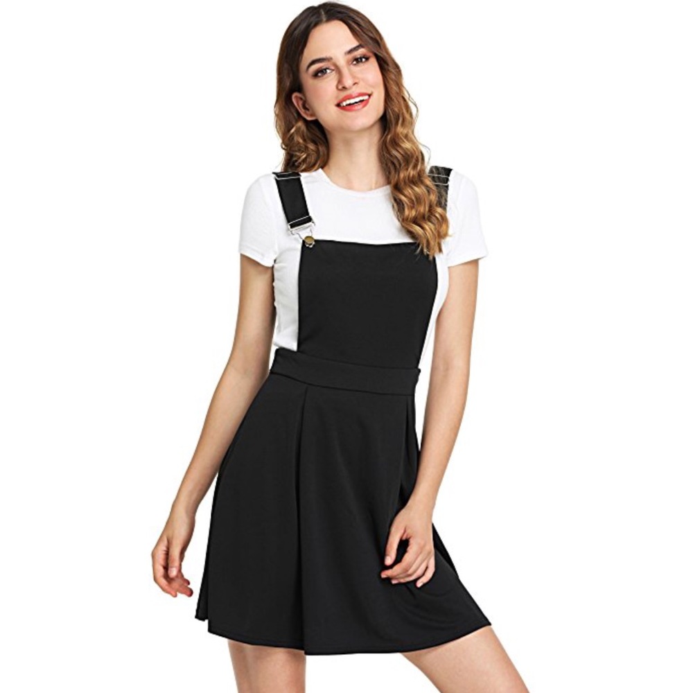 Black overall pinafore-style dress